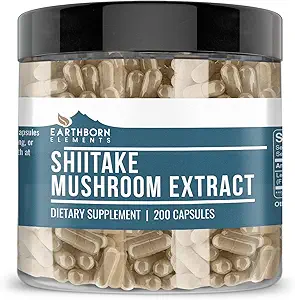 Earthborn Elements Shiitake Mushroom Extract 200 Capsules, Pure & Undiled, No Wordss