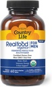 Country Life RealFood Organics for Men – 60 Tabletler | 1,300 mg Organik Fermented Whole Foods, 7Mushroom Superfood & Aloe – Sertifikalı Gluten-Free, Vegan & USDA Organik Multivitamin