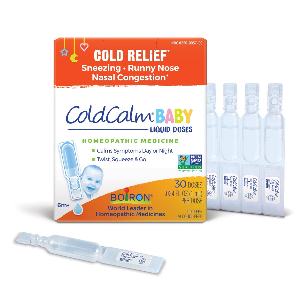 Boiron ColdCalm Baby Single-Use Drops for Relief from Cold Sneezing, Runny Nose, and Nasal Congestion - Sterile and Non-Drowsy Liquid Dos - 30 Count