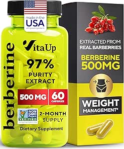 Berberine Supplement 500 mg - ABD Berberine 500 mg - Non-GMO Berberine HCL - Ağırlık Yönetimi için Berberine Supplements, Energy, Immune Support - 60 Capsules
