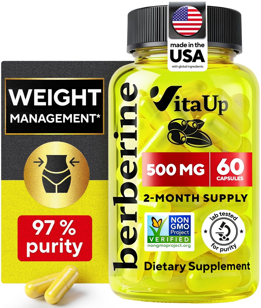 Berberine Supplement 500 mg - ABD Berberine 500 mg - Non-GMO Berberine HCL - Ağırlık Yönetimi için Berberine Supplements, Energy, Immune Support - 60 Capsules