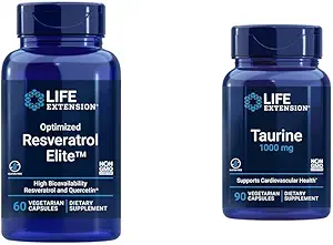 Επέκταση ζωής Βελτιστοποιημένη Resveratrol Elite 60 Κάψουλες & Ταυρίνη 1000mg 90 Κάψουλες Bundle