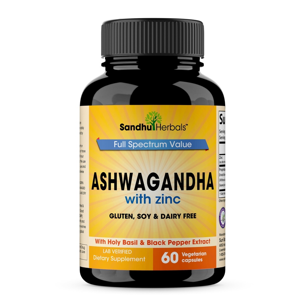 SANDHUHERBALS Sandhu Herbals Ashwagandha Supplement | 60 Organik 4 1 Capsules, 1 Ay Supply | çinko, Black Pepper ve Holy Basil Extract | Supports Immune Health | Non-GMO