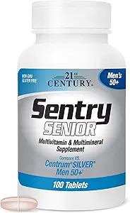 21. Yüzyıl Sentry Senior Men 50Plus Tabletleri, White Unscented 100 Count