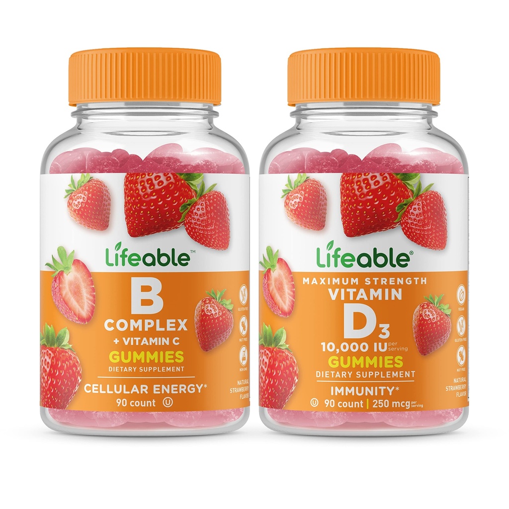 Lifeable B Complex + Vitamin D 10000 IU, Gummies Sche - Great Tasting, Vitamin Supplement, Gluten Free, GMO Free, Chewable