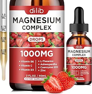 Triple Magnesium Complex Supplement, Magnesium Glycinate, Blend, Citrate Liquid Drops 1000mg with Ashwagandha, CoQ10, Vitamin B6, C, D, Zinc -Support Calm Stress Relief, Bone, Muscle, Mood Vegan