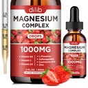 Triple Complex Supplement, Magnezyum Glycinate, Blend, Citrate Liquid Drops 1000 mg with Ashwagandha, CoQ10, Vitamin B6, C, D, çinko - Support Calm Stress Relief, Bone, Muscle, Mood Vegan