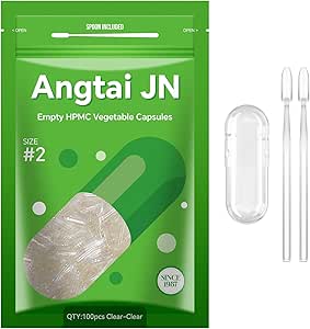 Empty Vegan Capsules Size 2 Plant Based Clear (500 Count) Gluten Free, Non-GMO, Halal Certified Pill Caps Filling Kit with 2 Spoons for Vegetarian DIY Your Own Supplements