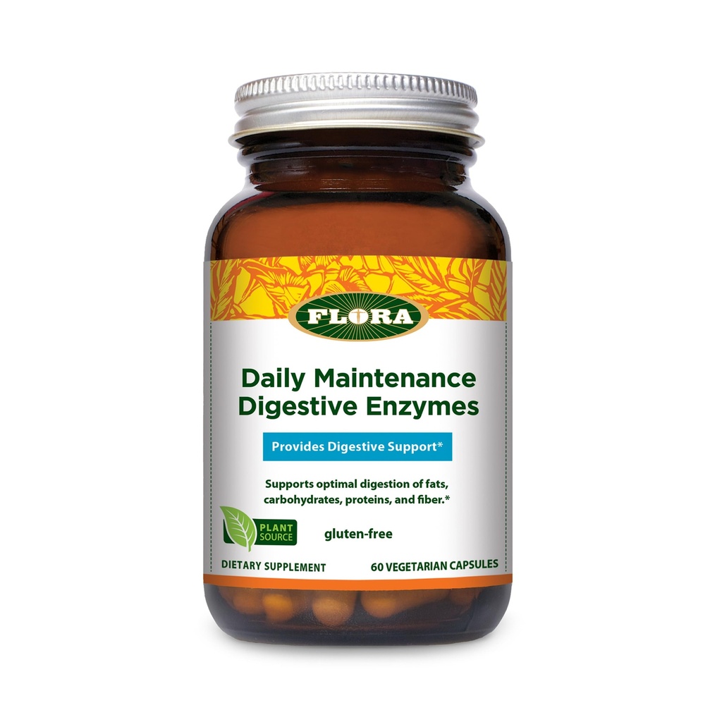 Flora Daily Maintenance Digestive Enzymes - Περιέχει 7 Ένζυμα για την υποστήριξη της υγείας Digestive - Aids Gas & Bloating - Μη ΓΤΟ & Gluten-free - 60 κάψουλες χορτοφάγων
