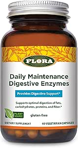 Flora Daily Maintenance Digestive Enzymes - Περιέχει 7 Ένζυμα για την υποστήριξη της υγείας Digestive - Aids Gas & Bloating - Μη ΓΤΟ & Gluten-free - 60 κάψουλες χορτοφάγων