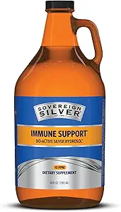 Sovereign Silver Immune Support - Colloidal Silver, Bio-Active Silver Hydrosol, 10 ppm, Liquid Twist Top, 64 Fl Oz, (1,892 mL)