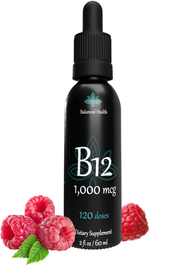 B12 1000 mcg, 2oz 120 Hizmet, Raspberry Flavor, Mecobalamin Sublingual Drops