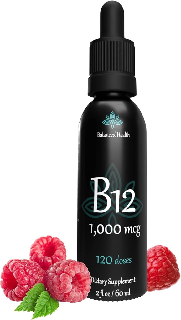 B12 1000 mcg, 2oz 120 Hizmet, Raspberry Flavor, Mecobalamin Sublingual Drops