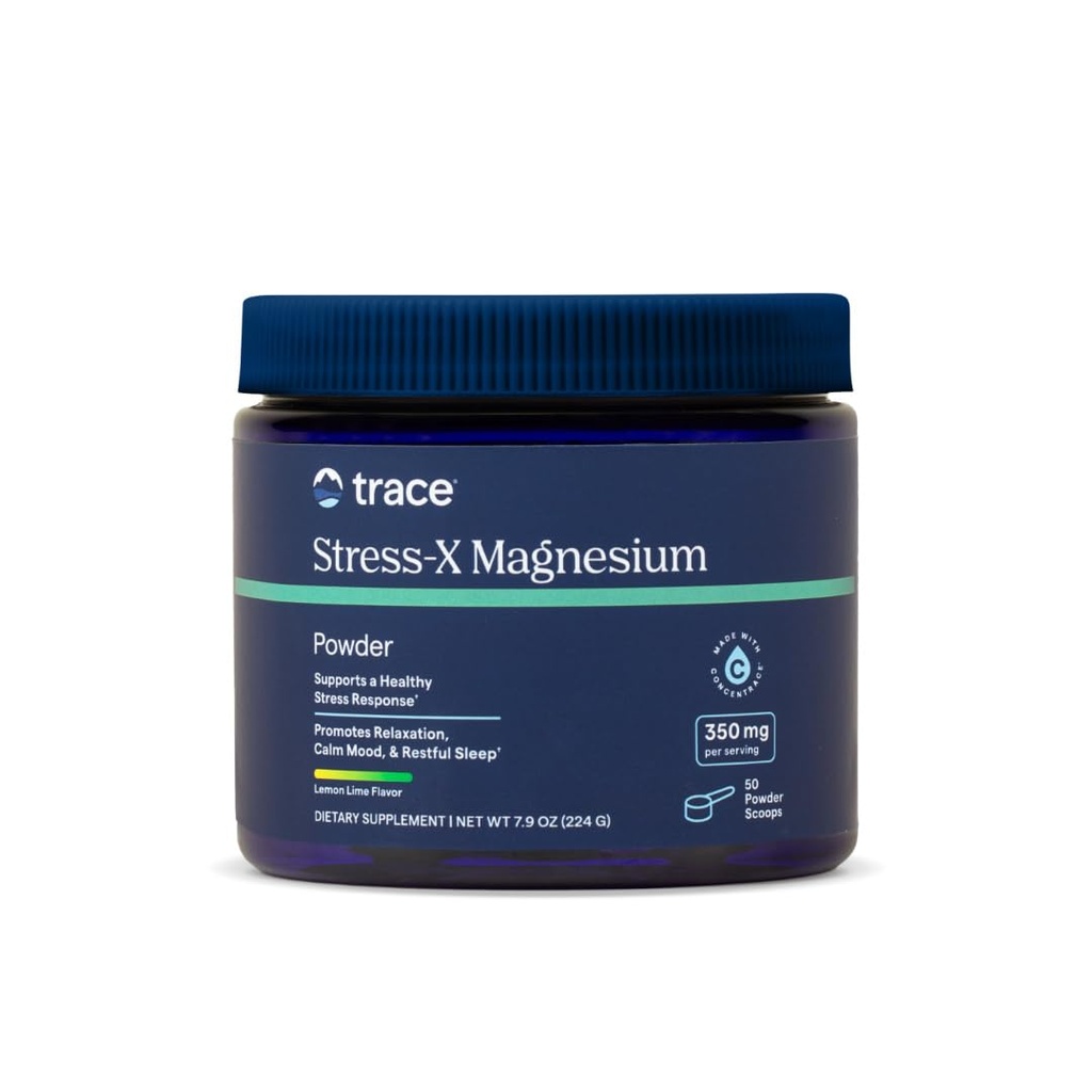 Trace Minerals Stres-X Magnezyum, 350 mg - Toz Magnezyum Ek Kas Rahatlama ve Kurtarma - Restful Sleep Support Mineral Supplement - Lemon Lime Flavor, 7.9 oz (50 hizmet)