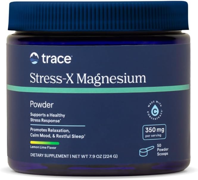 Trace Minerals Stress-X Magnesium, 350mg - Συμπλήρωμα μαγνησίου σκόνης για την υποστήριξη της μυϊκής χαλάρωσης & αποκατάστασης - Restful Sleep Support Mineral Supplement - Λεμόνι Lime Flavor, 7,9 oz (50 εξυπηρετούν)