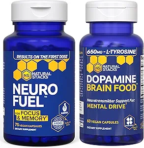 NATURAL STACKS NöroFuel Nootropic + Dopamine Brain Food Sche - Supports Memory, Motivasyon & Focus* - 135 Total Capsules