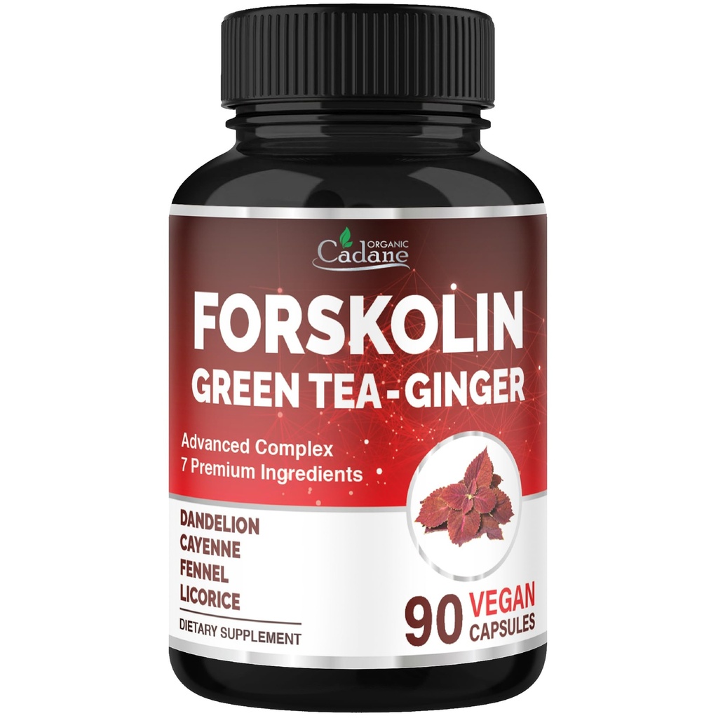 Cadane Forskolin Supplement with Green Tea, Ginger, Dandelion, Cayenne, Fennel, and Licorice| Body Management & Energy Support | Vegan, Non-GMO – 90 Capsules – 45-Day Supply