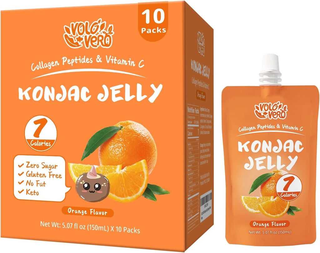 Konjac Jelly Pouch Drinkable Orange Flavor, Low Calories (7 Kcal), 10 Packs, Gluten Free, Keto, Sugar Free, Low Carb, C Health Fruit Snacks, Tatil Hediyesi