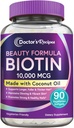 Doktor'un Tarifleri Biyotin 10.000 mcg, Saç Büyüme, Sağlıklı Skin & Nails, Enerji Metabolism, Vejetaryen-Friendly Biotin, Coconut Oil, Non-GMO, 3 Ay Supply, 90 Vegetarian Softgels