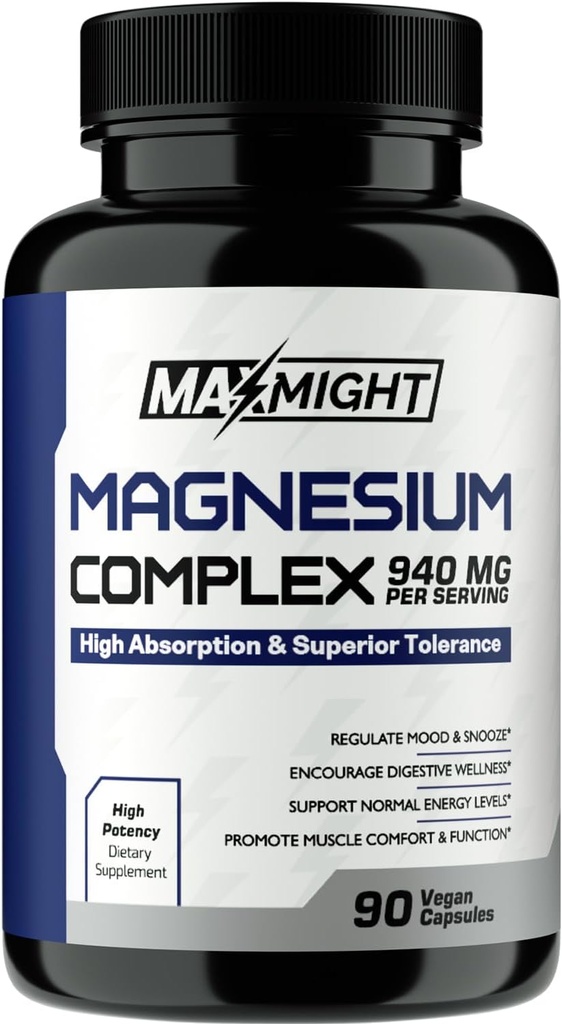 Magnezyum Kompleksi, 210 mg Elemental, Glycinate, Citrate & Malate, Non-GMO, Max Abxia, Muscle, Mood, Energy, 90 Vegan Capsules