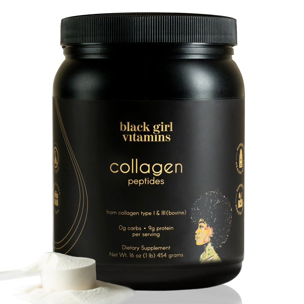 Black Girl Vitamins | Collagen, Toz - Skin, Hair & Nails - Unflavoured Hydrolyzed Collagen Toz, Süt-Free, Gluten-Free Collagen for Women and Men - 16oz