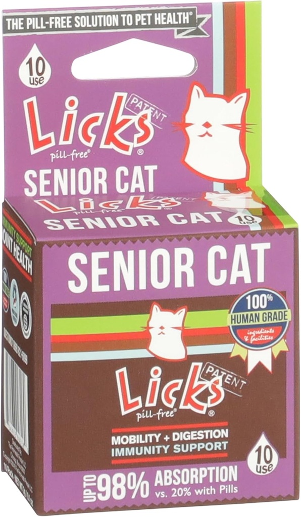 Licks Pill-Free Senior Cat - Ortak Destek & Digestion Supplement for Senior Cats - Immunity Vitamins & Heart Health Supplements for Older Cats - Gel Packets - 10 Use