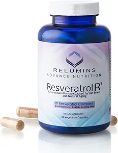 Relumins Resveratrol 600 mg Supplement - Grape Tohum & Red Wine Ekstraksiyon ile Yüksek Lisans Antioksiksiyon - Cilt, Kalp Sağlığı ve Immune Sistemi - 120 Vegan Capsules