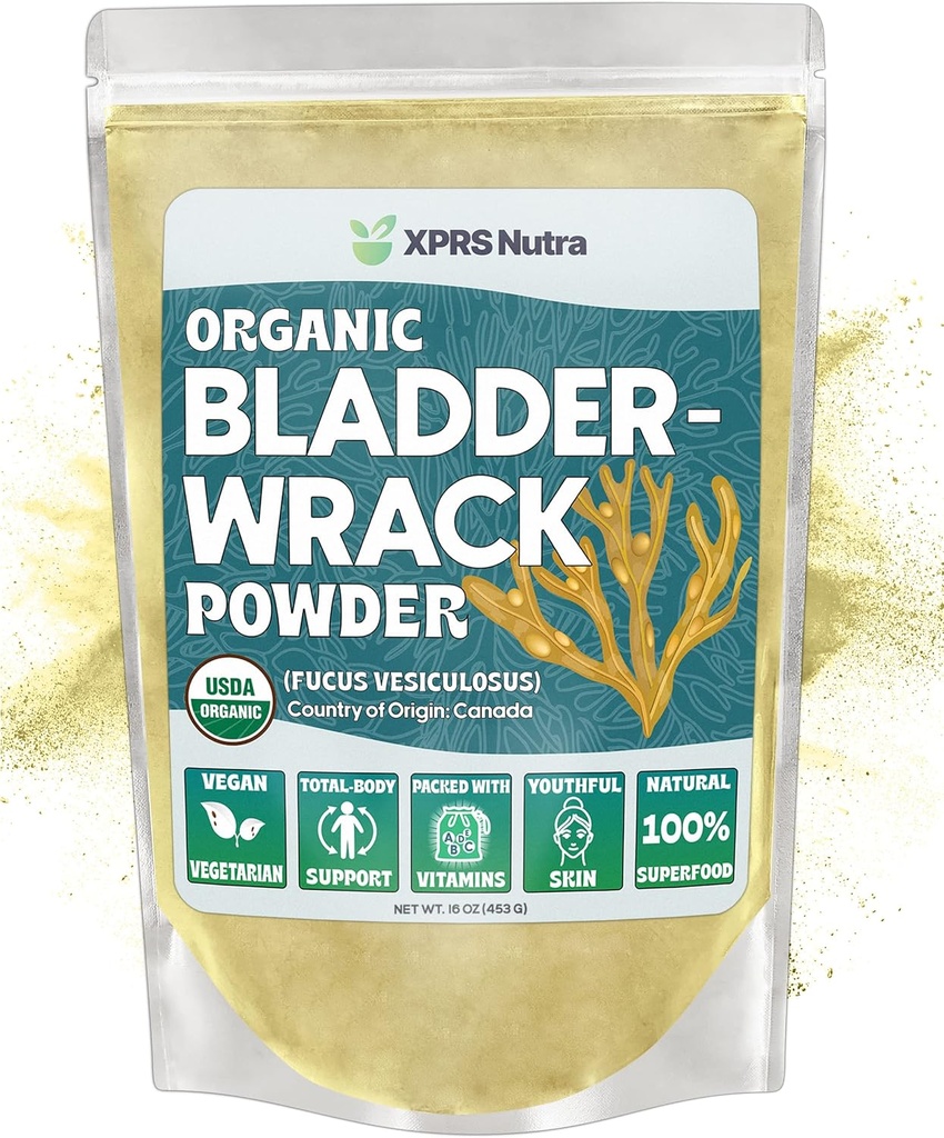 XPRS Nutra Organik Bladderwrack Toz (Fucus Vesiculosus) - Glowing Skin için Premium Bladderwrack Organik Toz - Vegan Dostu Bladderwrack Herb Iodine Supplement (16 Ounce)