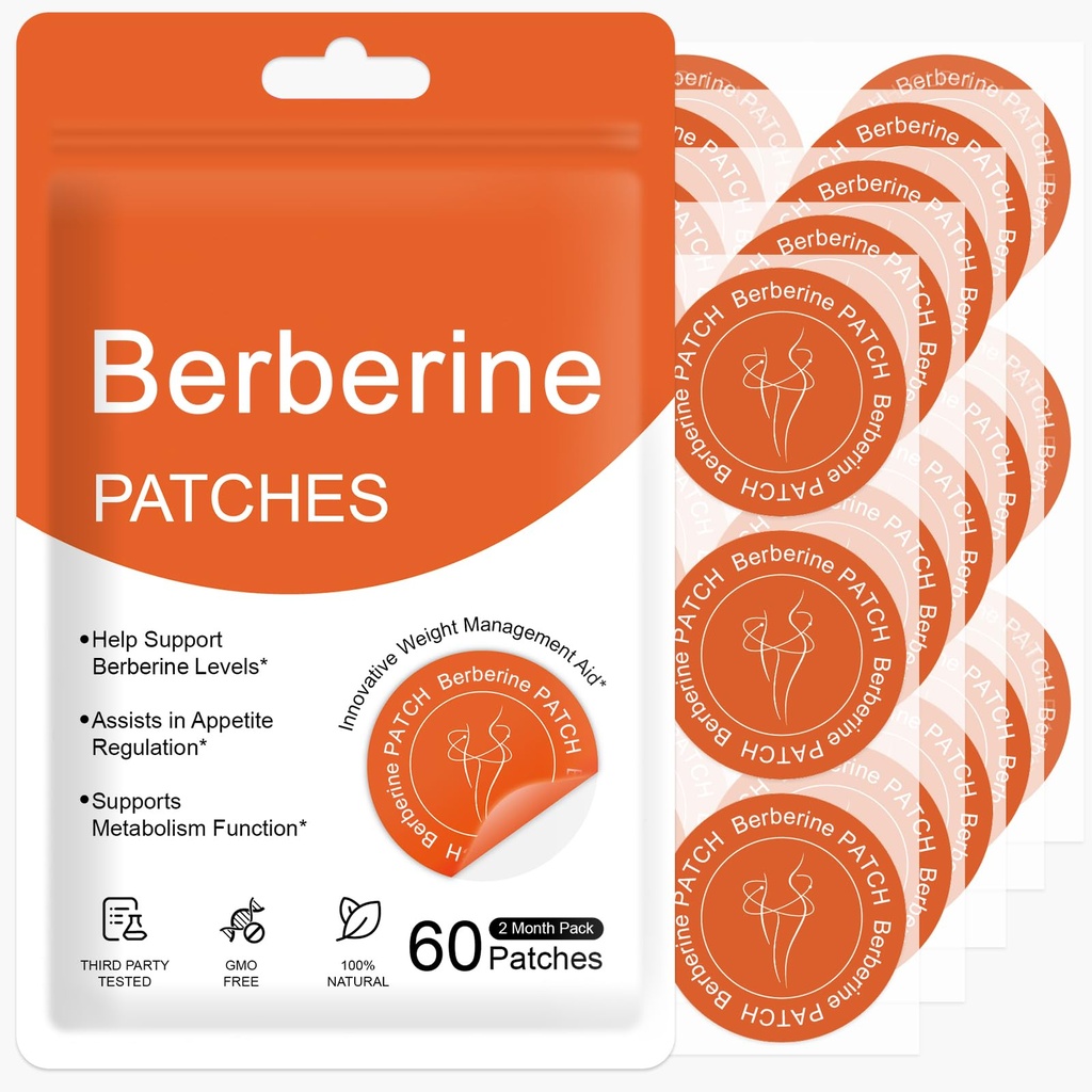 GLP-1 Berberine Patches with L Glutamine, Chromium, Pomegranate and Cinnamon to Multiple Body Parts - 8X Advanced Bioavailable Formula for Hunger Support Suitable for Men & Women - 60Pcs