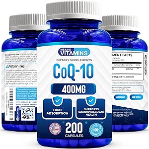 Vitaminler CoQ10 400mg Per Servis - 200 Capsules CoQ-10 - Vegetarian Capsule - Antioksi Co Q-10 Coenzyme