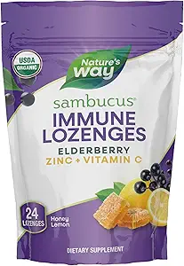Nature's Way Sambucus Immune Lozenges, çinko, C, Elderberry, Immune Support*, USDA Organic, Honey Lemon Flavor, 24 Lozenges (Pazarlama May Vary)