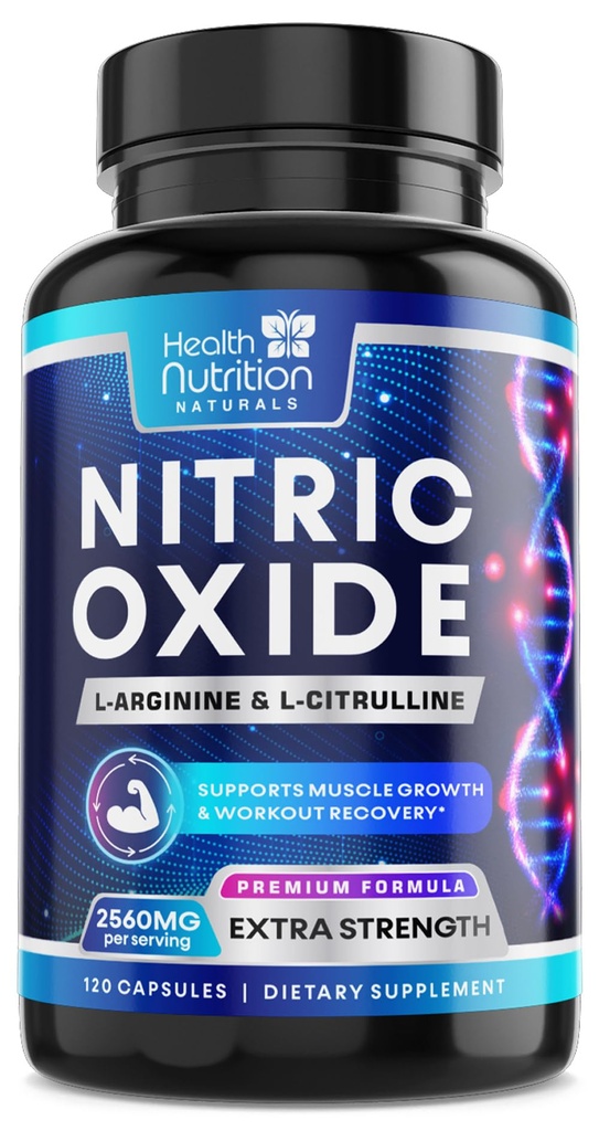 Nitrik Oksit 2560 mg - Ekstra Güç L Arginine & Citrulline Supplement for Men & Women - Premium Kas Destek Nitrik ATM - Natural Energy & Heart Health Support - 120 Capsules