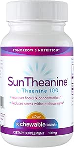 Yarının Beslenmesi - SunTheanine L-Theanine, 100 mg Tabletleri Concentration, Focus ve Strese Yardımcı Olmak, 60 Chewable Tabletler