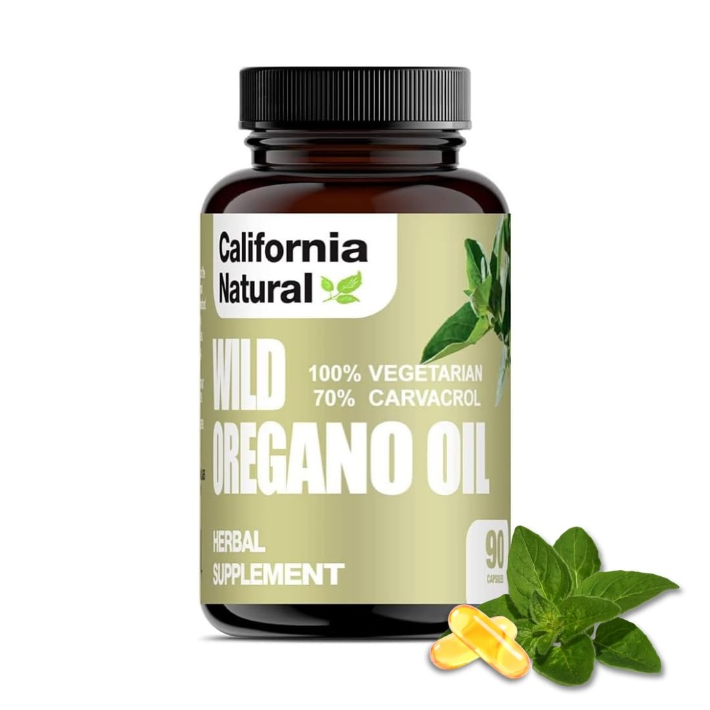 Wild Oregano Oil Vegetarian Soft Capsules - California Natural - Immune System & Digestive Support - Gut Health & Health Digestion - 100% Vegetarian -% 70 Carvacrol - Herbal 90 count