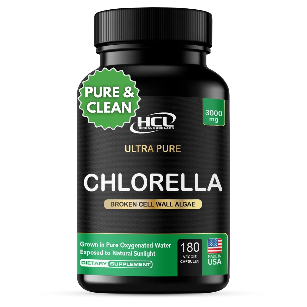 Chlorella Capsules 3000 mg - Cracked Hücre Duvar Blue Green Algae Supplement - En İyi Doğal Detox Cleanse - Plant Vitamins Minerals Chlorophyll Vegan Protein Toz Pills - ABD'de Made in USA