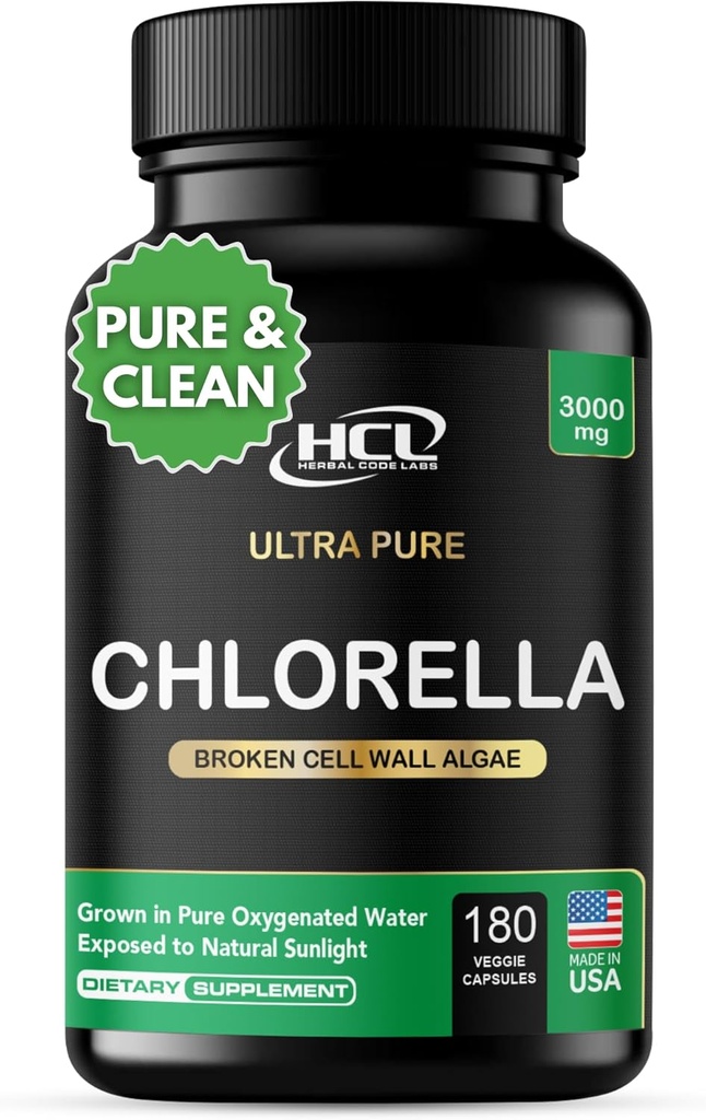 Chlorella Capsules 3000 mg - Cracked Hücre Duvar Blue Green Algae Supplement - En İyi Doğal Detox Cleanse - Plant Vitamins Minerals Chlorophyll Vegan Protein Toz Pills - ABD'de Made in USA