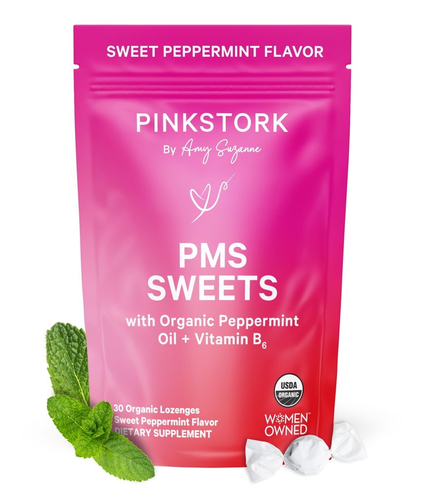 Pink Stork Organik PMS Gençler ve Kadınlar için Sweets Destek - Basit & Doğal Malzemeler B6 ve Peppermint - Dönem, Digestion, Bloating, Mood Swings - 30 Drops