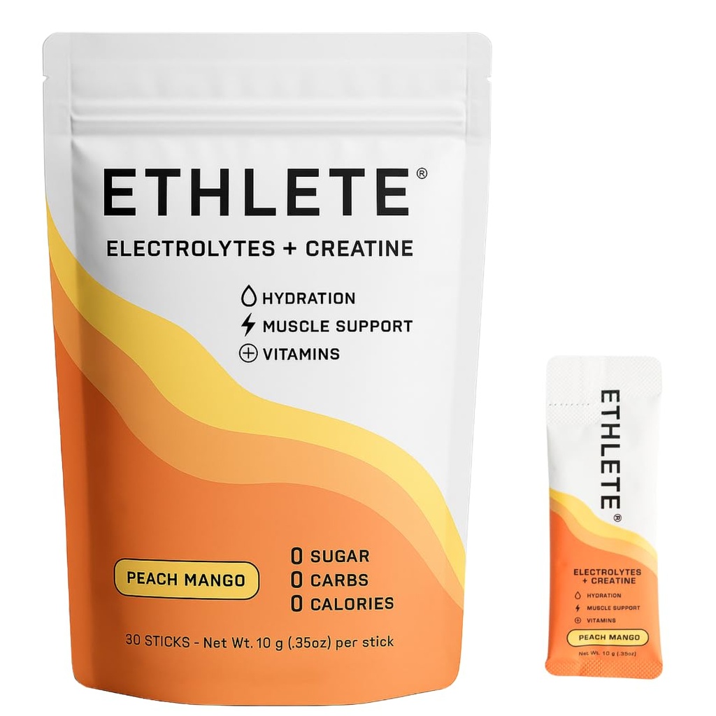 Electrolytes + Vitamins + Creatine, Powder (3-Flavors), 5g Creatine Monohydrate, with Electrolytes, Magnesium, Potassium, Vitamins B6, B12 & C (Peach Mango, Lemon Lime, Raspberry Lemon)