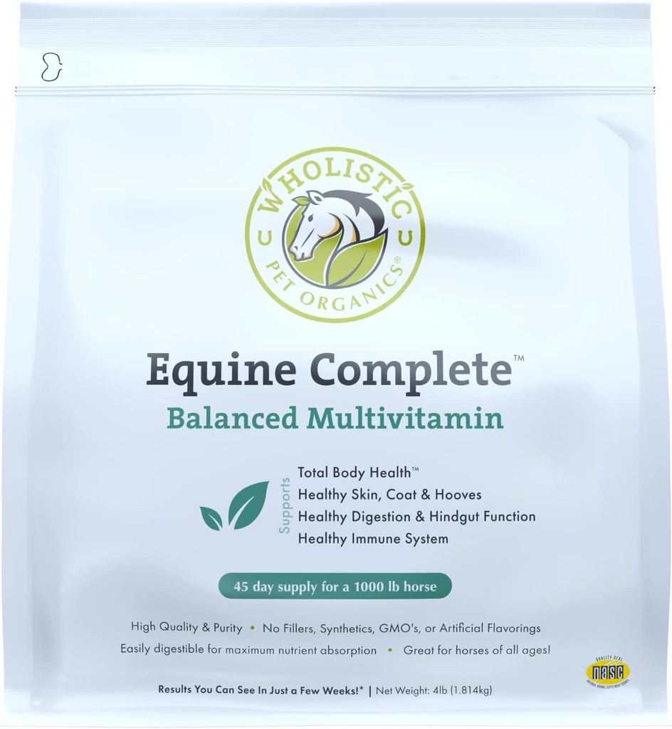 Wholistic Pet Organics Equine Complete: At Multivitamin for Total Body Health - Horse Supplement with Vitamins, Minerals, Prebiyotiks, Probiyotiks, Antioksis and More - 4 Lb