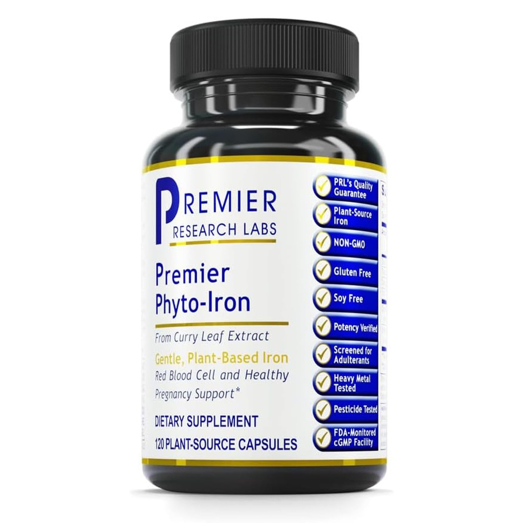 Premier Research Labs Phyto-Iron - Plant Based Iron for Men & Women for Blood Support, Curry Leaves Supplement, Iron Supplements, Non-Heme Iron, 18 mg Iron Per - 120 Vegetarian Capsules