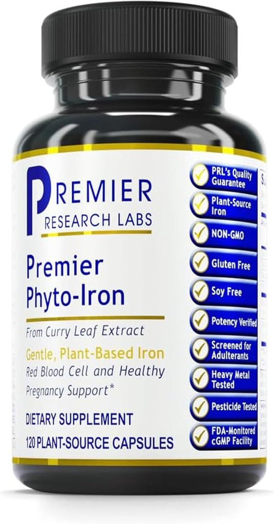 Premier Research Labs Phyto-Iron - Plant Based Iron for Men & Women for Blood Support, Curry Leaves Supplement, Iron Supplements, Non-Heme Iron, 18 mg Iron Per - 120 Vegetarian Capsules