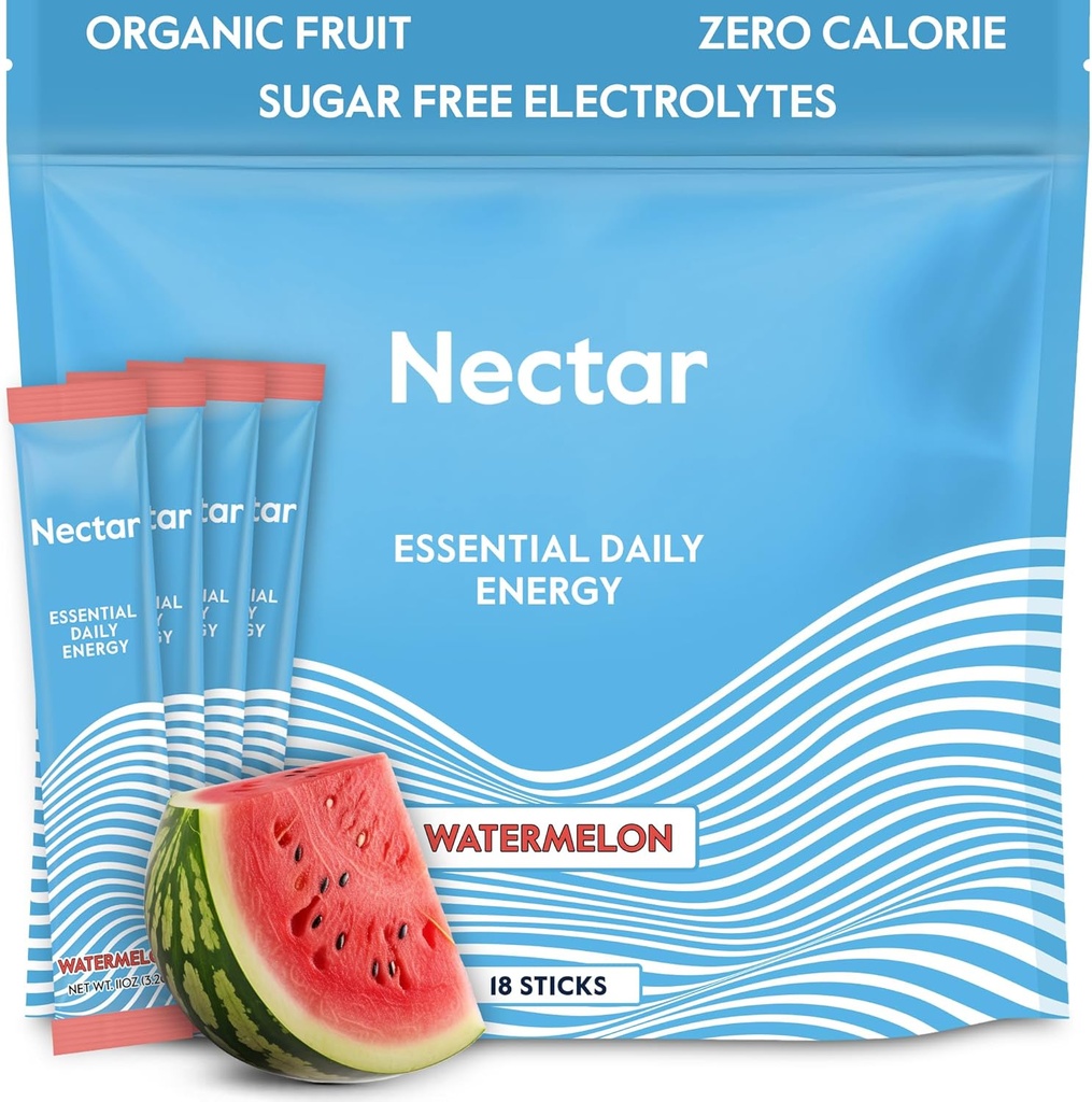 Nectar Energy Booster - Βιολογική καφεΐνη, B12 & Ηλεκτρολύτες - Ζάχαρη Χωρίς & Μηδέν θερμίδες – Υγιεινός Καφές, Ενεργειακό Ποτό & Εναλλακτική Σόδα – Ενυδάτωση & Συμπλήρωμα Ενέργειας (Watermelon 18 Packets)