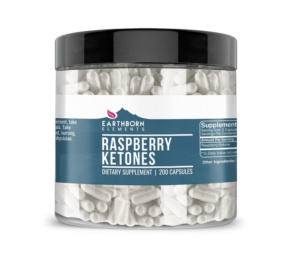 Earthborn Elements Raspberry Ketones 200 κάψουλες, καθαρό & μη αραιωμένο, χωρίς πρόσθετα