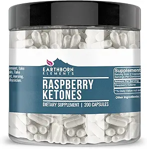 Earthborn Elements Raspberry Ketones 200 Capsules, Pure & Undiled, No Wordss