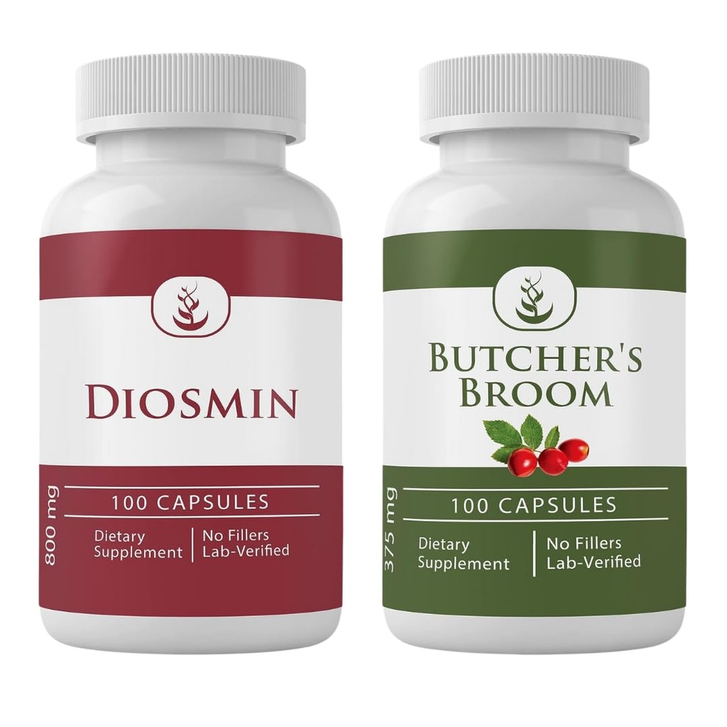 ΑΝΩΤΑΤΑ ΑΡΧΙΚΑ ΣΥΣΤΑΤΙΚΑ Diosmin και Butcher's Broom Bundle, 100 κάψουλες το καθένα, πάντα καθαρό, χωρίς πρόσθετα ή πληρωτικά