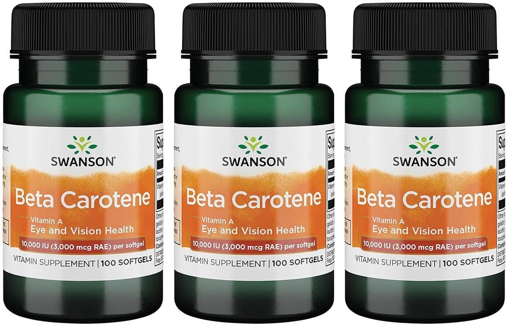 Swanson Beta-Carotene (Vitamin A) Skin Eye Immune System Health Antioksi Support 10000 Iu (3000 mcg) 100 Sgels (3 Pack)