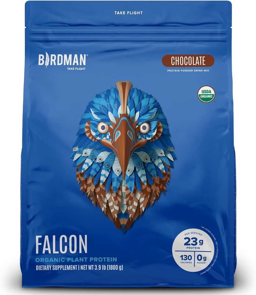 BIRDMAN Falcon Vegan Protein Toz Organik, Stevia & Sugar Free, Plantive Protein, Low Carb, Süt Free, Keto, Whey proteini, Probiyotik, Pea Protein | Chocolate Flavor - 60 Hizmet - 3.9lb