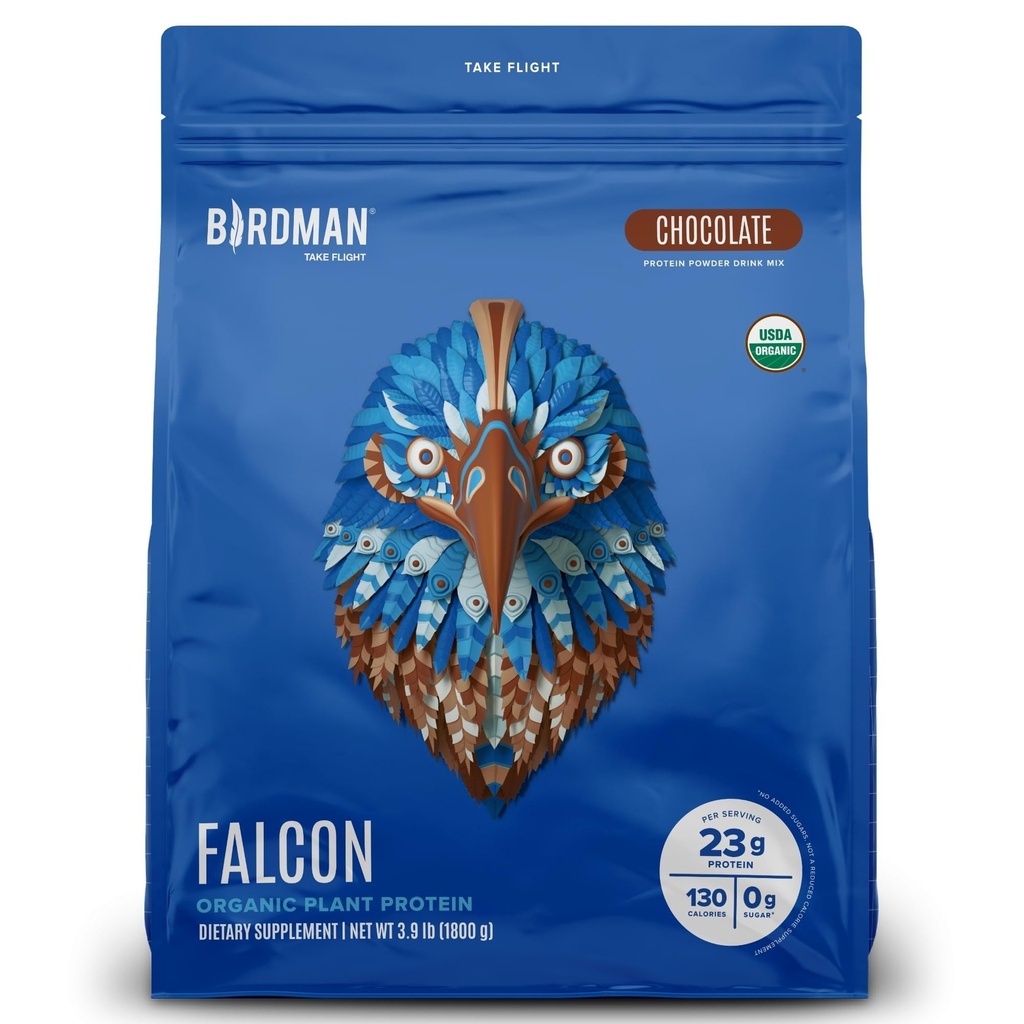 BIRDMAN Falcon Vegan Protein Toz Organik, Stevia & Sugar Free, Plantive Protein, Low Carb, Süt Free, Keto, Whey proteini, Probiyotik, Pea Protein | Chocolate Flavor - 60 Hizmet - 3.9lb