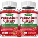 2 τεμ. Κιτρικό κάλιο Gummies – Συμπλήρωμα καλίου για την υγεία των μυών, ανάγλυφο ποδιού & ηλεκτρολυτικό ισοζύγιο, Vegan, μη GMO, χωρίς γλουτένη, άρωμα σμέουρων, 120 κόμης