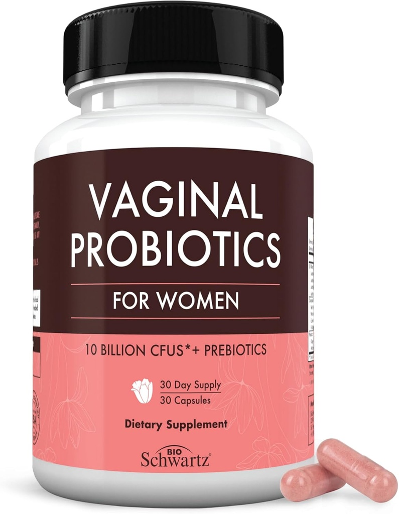 BioSchwartz Vaginal Probiyotiks for Women Supplement with Prebiyotiks Lactobacillus Crispatus - Kadın Sağlığını Sağlıklı Vaginal Odor, Flora, PH Balance - 30 Day Supply, 30 Capsules